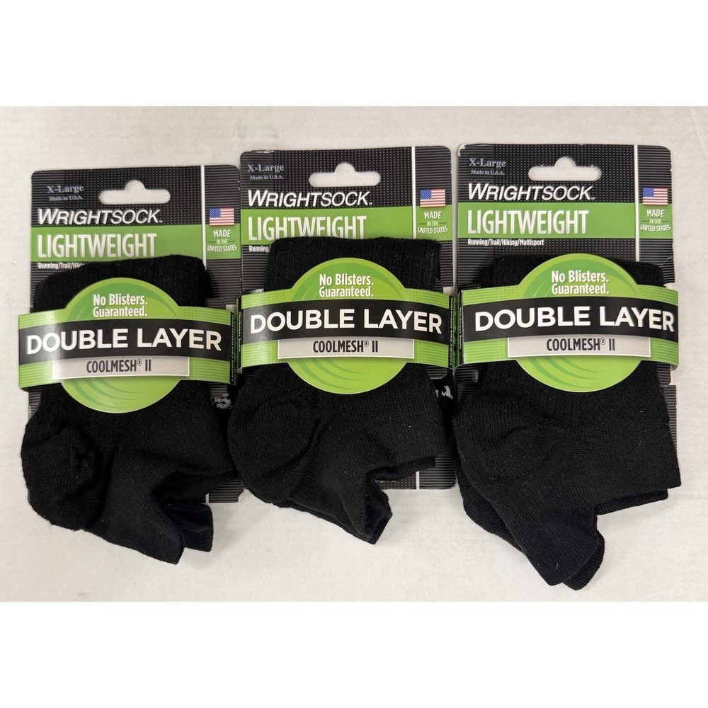 3 Pack WrightSocks Double Layer Coolmesh II Running Socks Adult XLarge Black